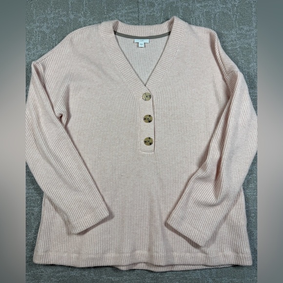 J. Jill Soft Cozy Waffle Knit Button Down Casual Henley Pull Over V-Neck Top L - Picture 1 of 7